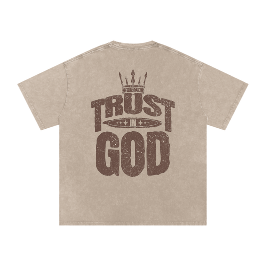 'Trust In God' Snow Washed Oversized Tee