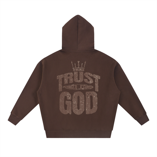 'Trust In God' Brown Boxy Zip Up Hoodie